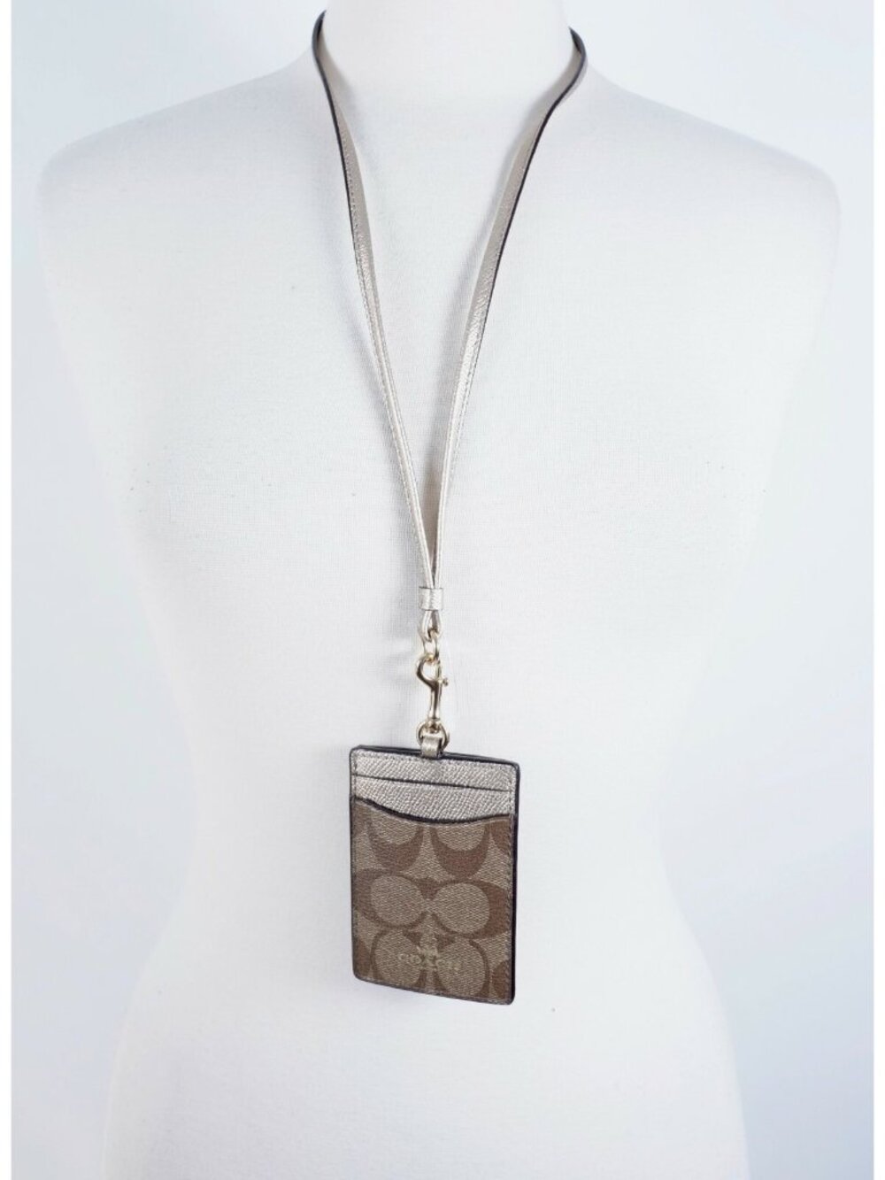 Coach ID Lanyard In Signature Canvas silver leather wallet on chain